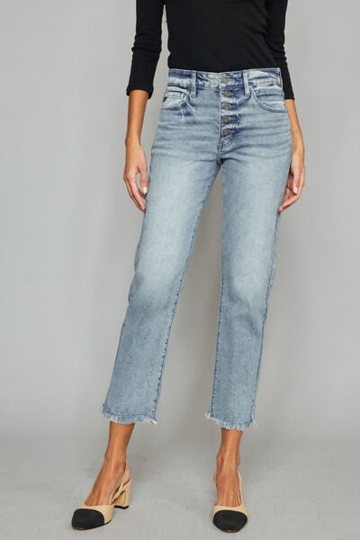 Kancan cropped raw hem button fly high waist jeans-Joy is the Journey Store